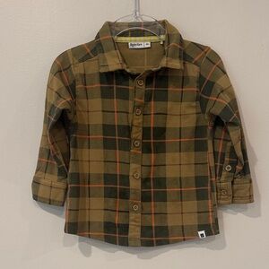 Babyface Olive Plaid Button-Down Shirt with Orange Accent